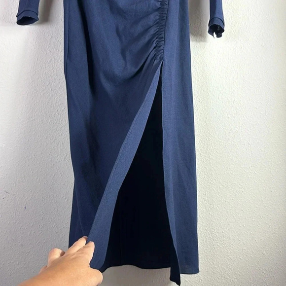 Zara Draped Ruched Front Midi Dress in navy blue size XS - Picture 8 of 13